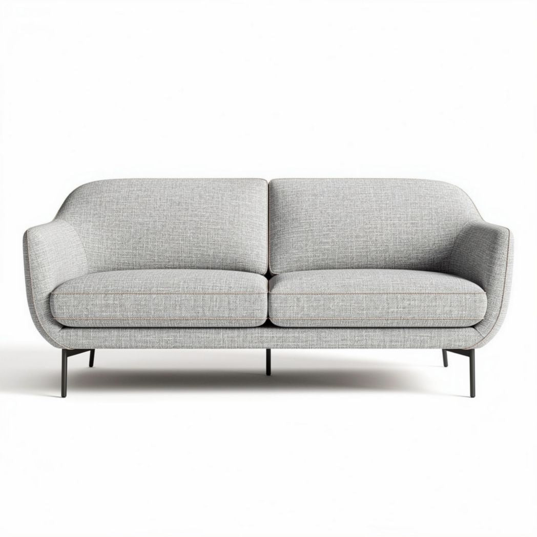 Modern two-seat sofa in light grey fabric with metal legs 180 x 85 x 75cm