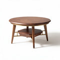 Wooden round coffee table with a lower shelf in walnut finish 100 x 100 x 40cm