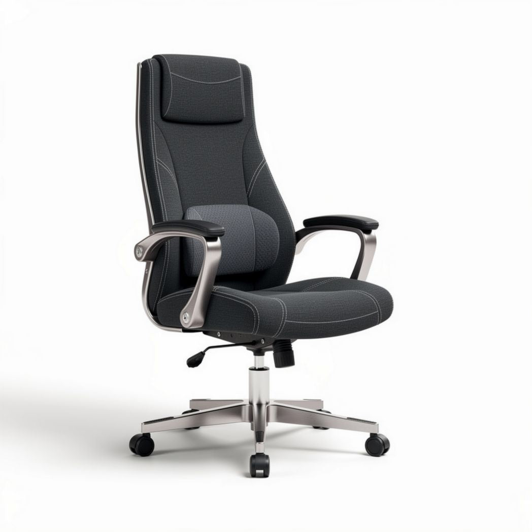 Ergonomic office chair with adjustable headrest in black fabric 60 x 60 x 120cm