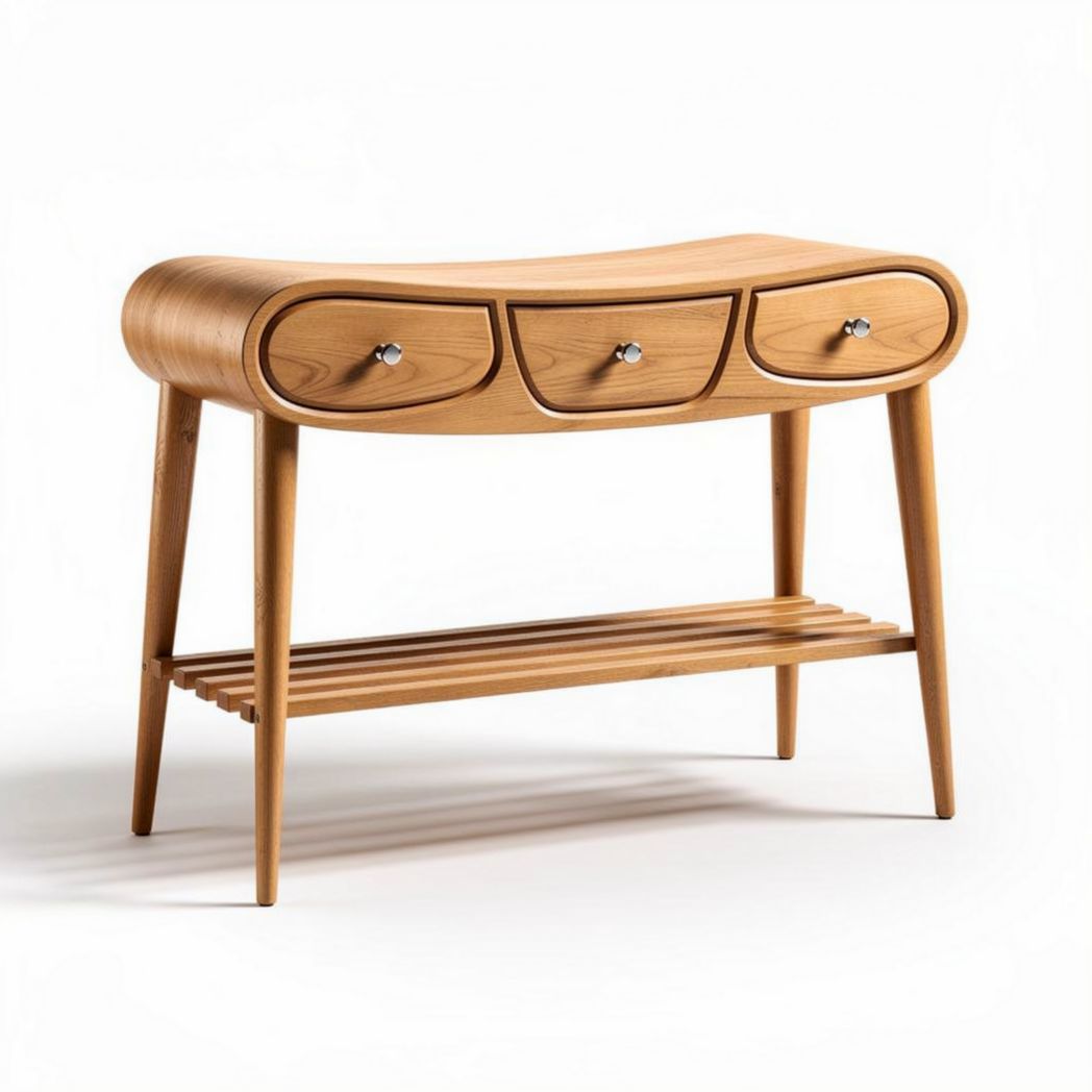 Sleek wooden console table with three drawers and open shelf 80 x 40 x 75cm