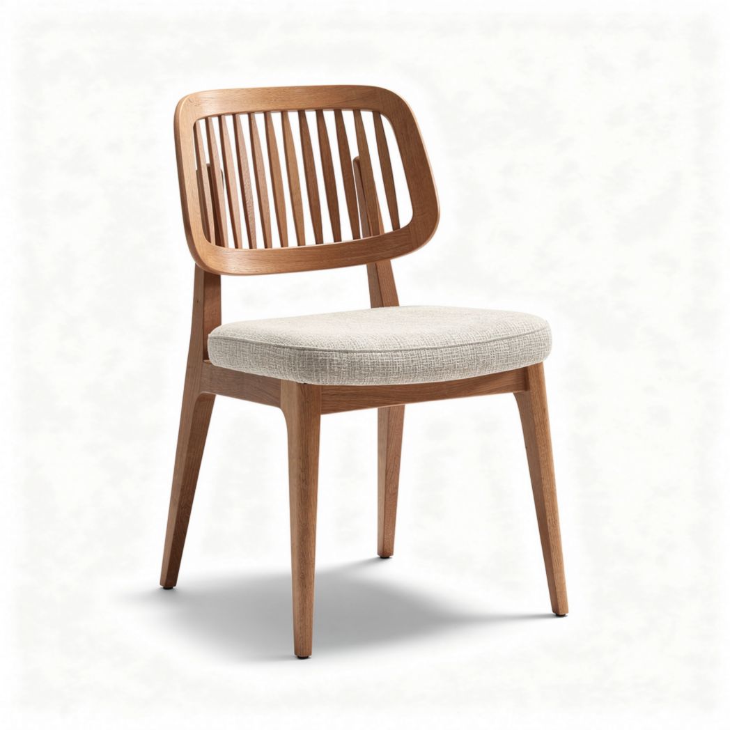 Wooden dining chair with upholstered seat and modern slatted back 45 x 45 x 85cm
