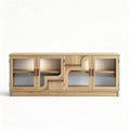 Modern wooden entertainment center with glass doors and storage shelves 160 x 40 x 50cm