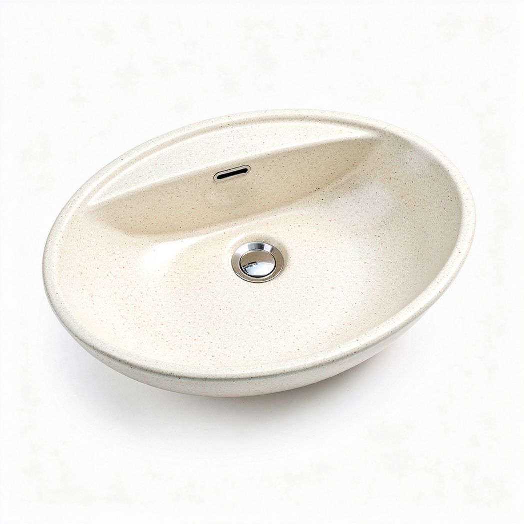 Ceramic oval bathroom sink with integrated overflow 50 x 40 x 15cm beige color