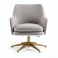 Swivel accent chair in light gray fabric with gold metal base 70 x 70 x 80cm