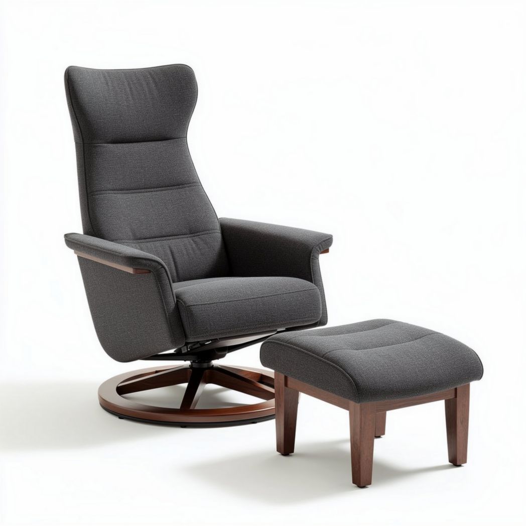 Reclining armchair in grey fabric with matching footrest dimensions 80 x 75 x 100cm
