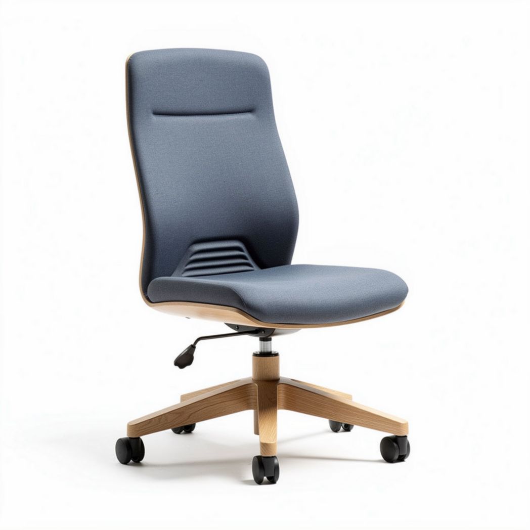 Adjustable office chair with fabric upholstery and wooden base in blue 45 x 45 x 90cm