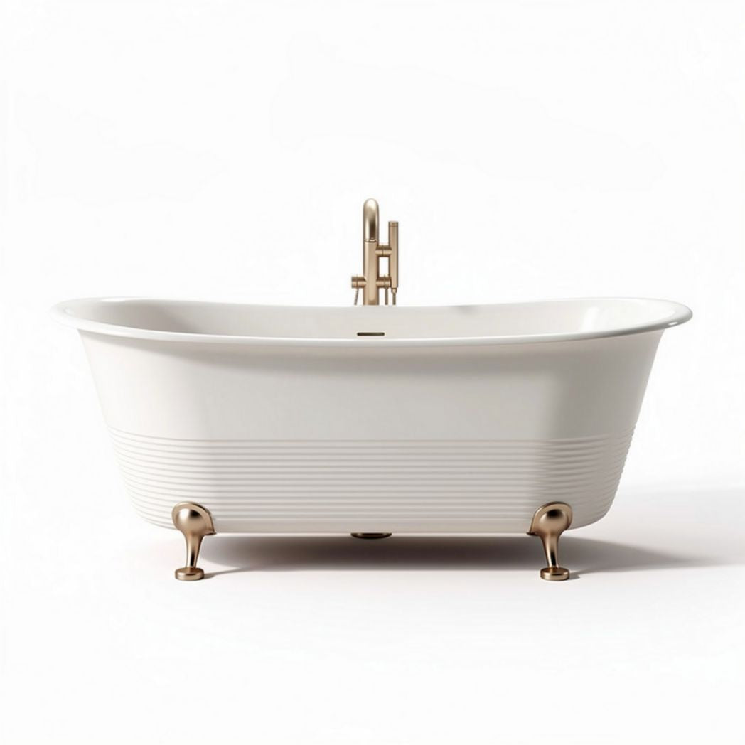 Freestanding white acrylic bathtub with brushed gold faucet 150 x 70 x 60cm