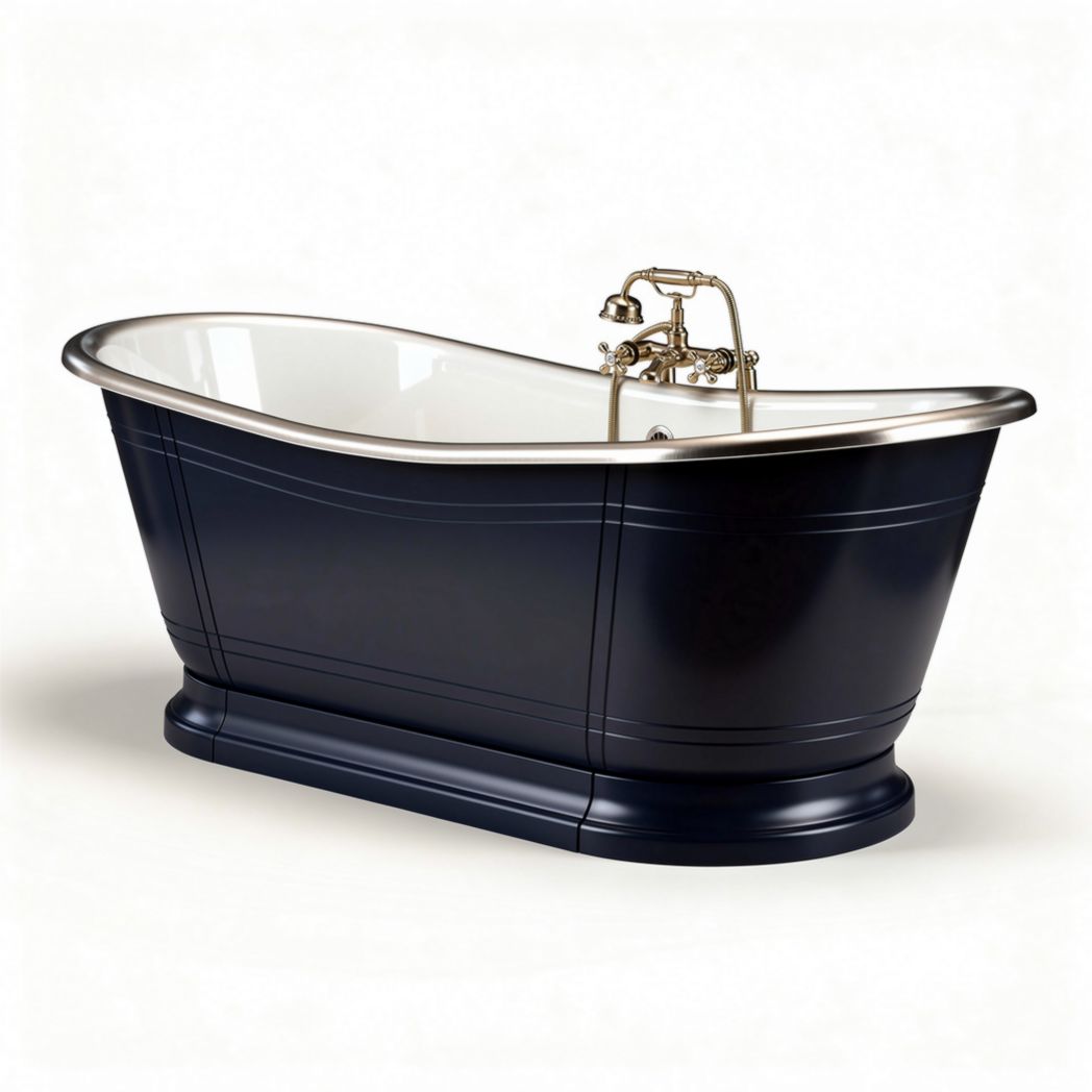 Freestanding acrylic bathtubs in navy blue with brushed nickel faucet 150 x 70 x 60cm