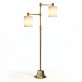 Two-light adjustable floor lamp with brass finish and white shades 20 x 20 x 150cm