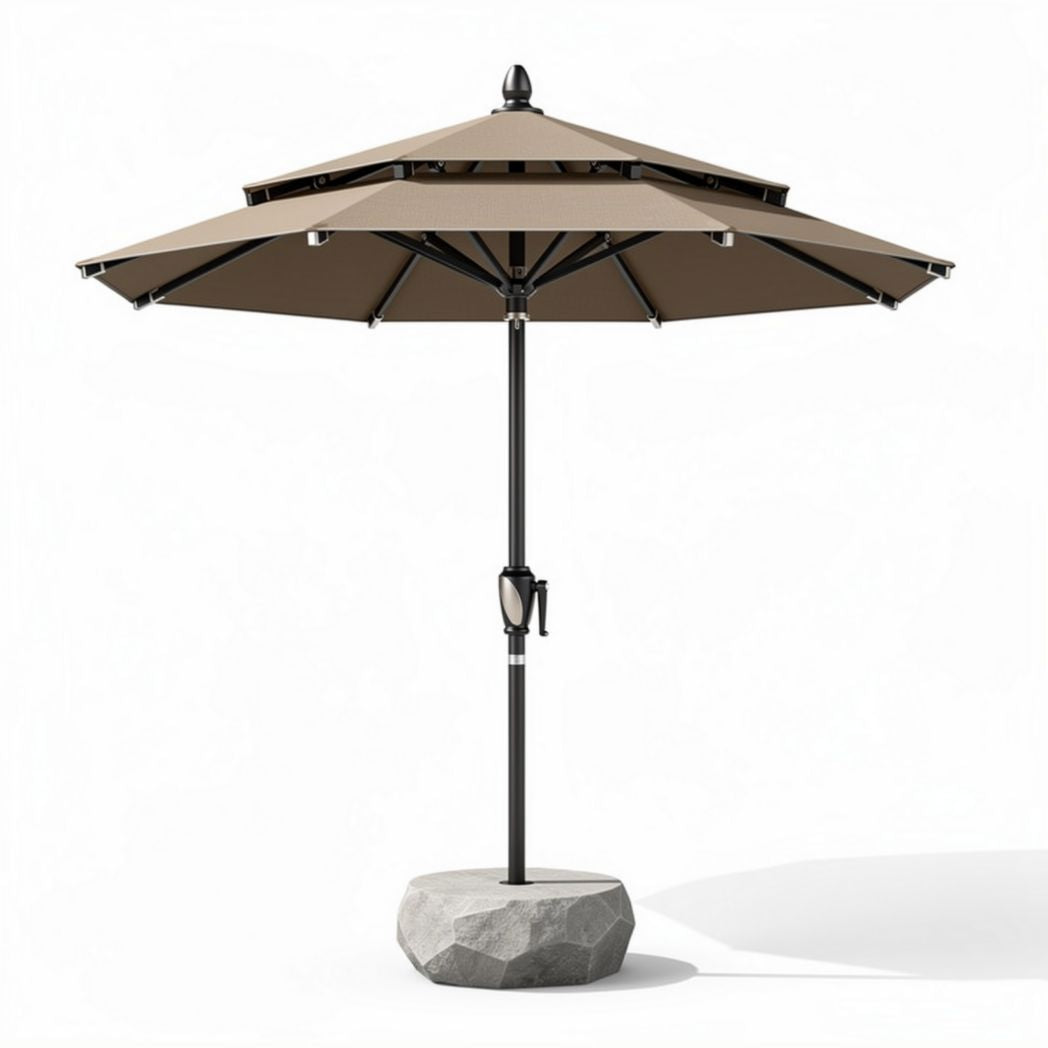 Patio umbrella with adjustable tilt 9 feet outdoor shade in tan color