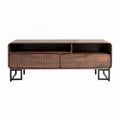 Wooden media console with storage compartments in walnut finish 120 x 45 x 40cm