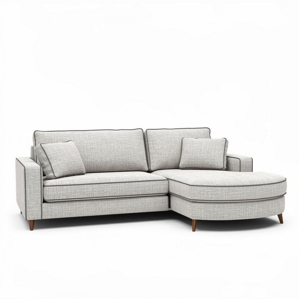 Light gray fabric sectional sofa with chaise lounge 230 x 150 x 85cm